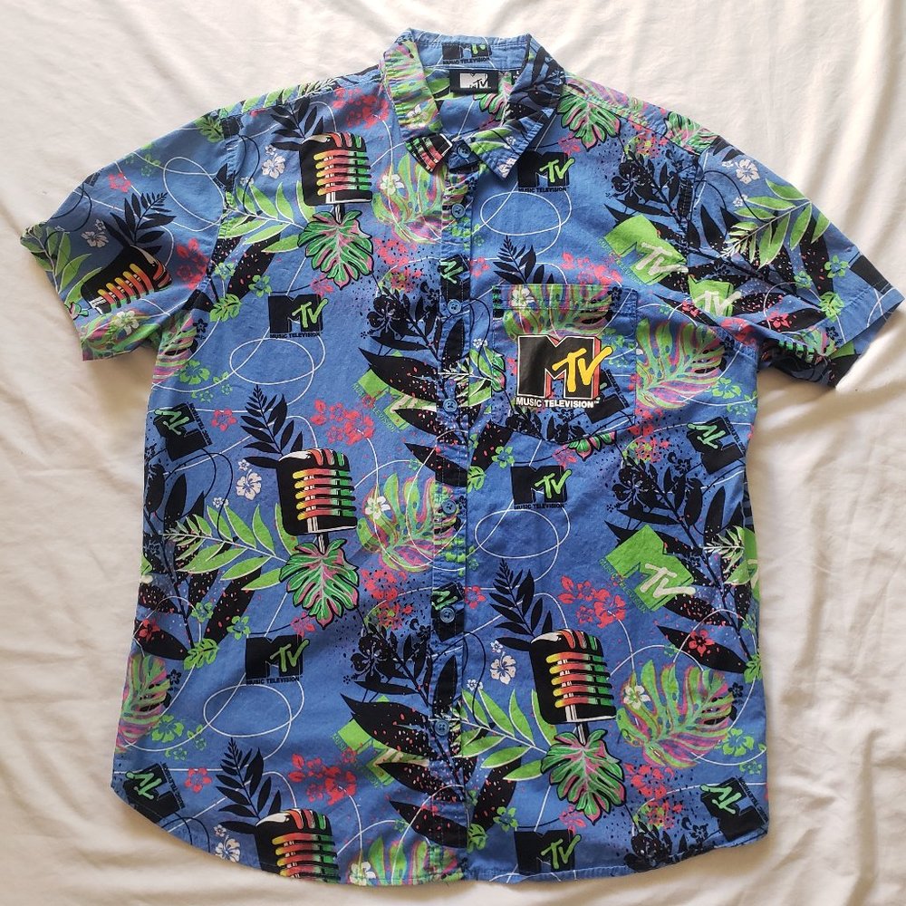 Vintage Authentic MTV Button Up Collar Shirt | Large | Music Television